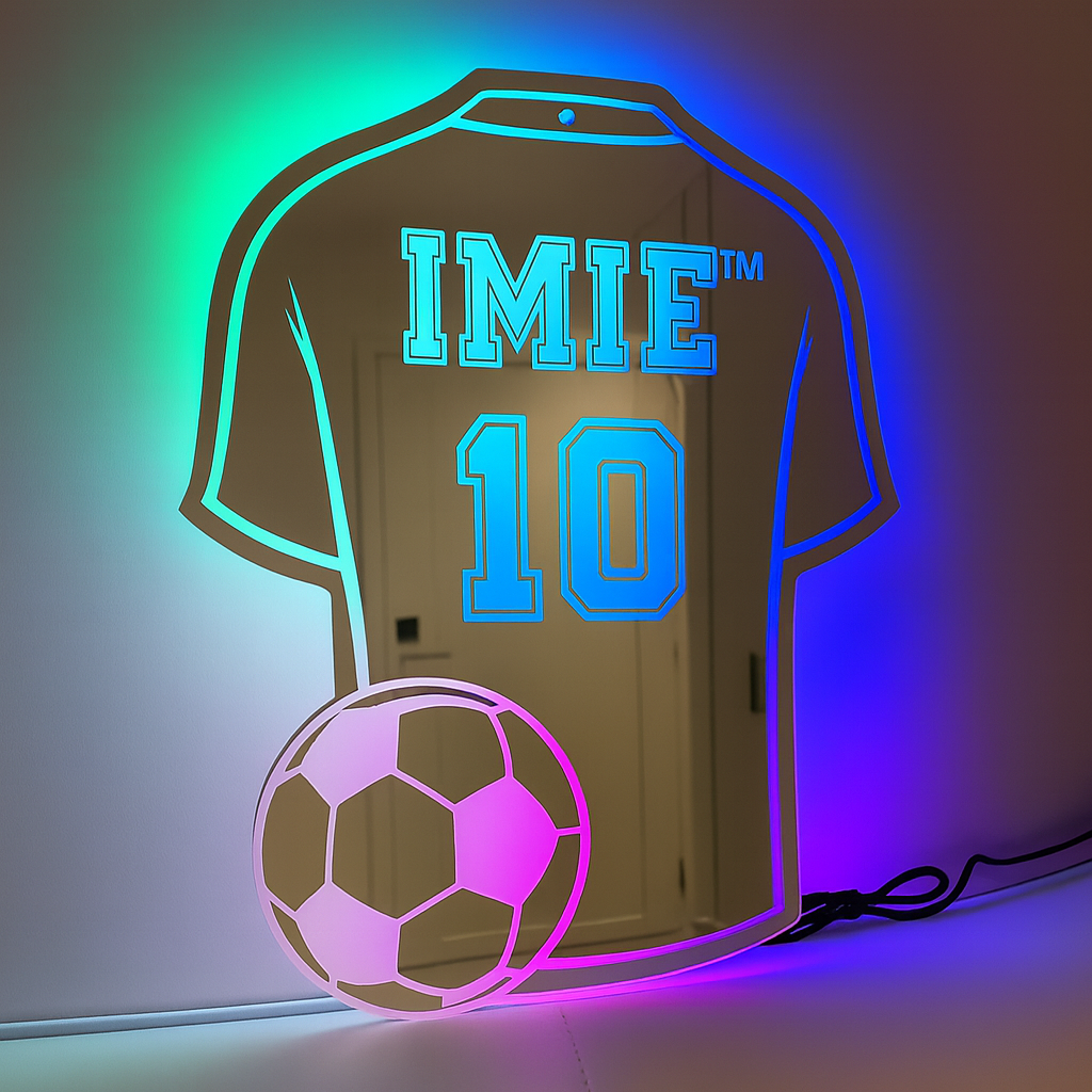 Lustro piłkarza™ - Customowane lustro z imieniem i numerem koszulki LED